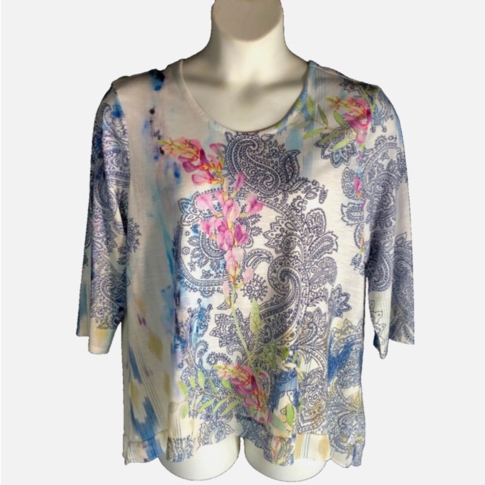 Chico's women's Top sz 3 XL Paisley Floral Multi Print 3/4 Sleeve